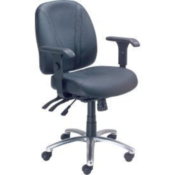 Global Equipment Interion    Office Chair With Mid Back   Adjustable Arms, Leather, Black 506399